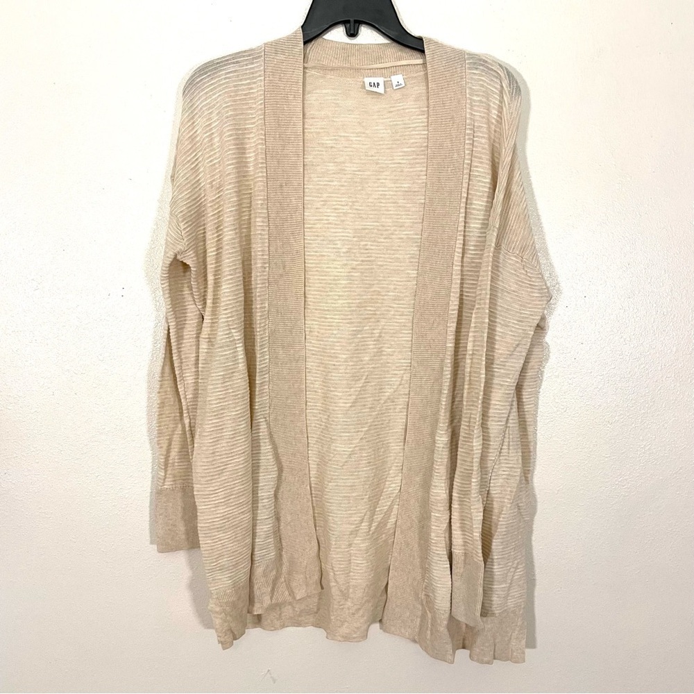 Gap Cardigan Beige Lightweight Cotton Open Front Longline Womens Size S Beach